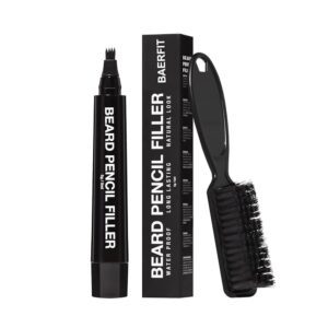 BAERFIT Beard Men's Waterproof Beard Filling Pen With Brush Beard Color Pencil Long-Lasting Natural Coverage,Repair Beard Shape,Moustache Colour,And Eyebrows Bristle Beard Brush...