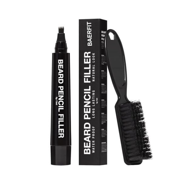 BAERFIT Beard Men's Waterproof Beard Filling Pen With Brush Beard Color Pencil Long-Lasting Natural Coverage,Repair Beard Shape,Moustache Colour,And Eyebrows Bristle Beard Brush...