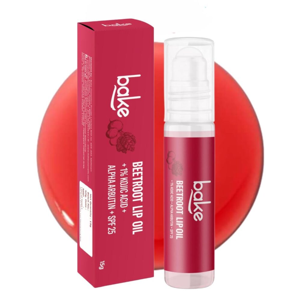 BAKE 1% Kojic Acid Beetroot Tinted Brightening Lip Balm Oil for Dark & Pigmented Lips with SPF 25 PA++++ with Alpha Arbutin - 15g