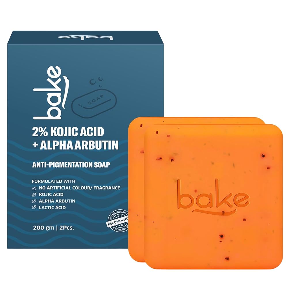 BAKE 2% Kojic Acid Scrub Treatment Soap (200 Gms Pack of 2) with Alpha Arbutin, Lactic Acid & Niacinamide | For Pigmentation, Dark Spots, Tan Removal, Brightens Underarms | Soap...