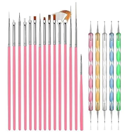 BANIRA 20 Pcs Nail Art Brushes, Nail Art Design Painting and Drawing UV Polish Brush Tool Kit, 15 pcs Nail Art Brushes Kit with 5 pcs Nail Dotting Pens, Multicolored