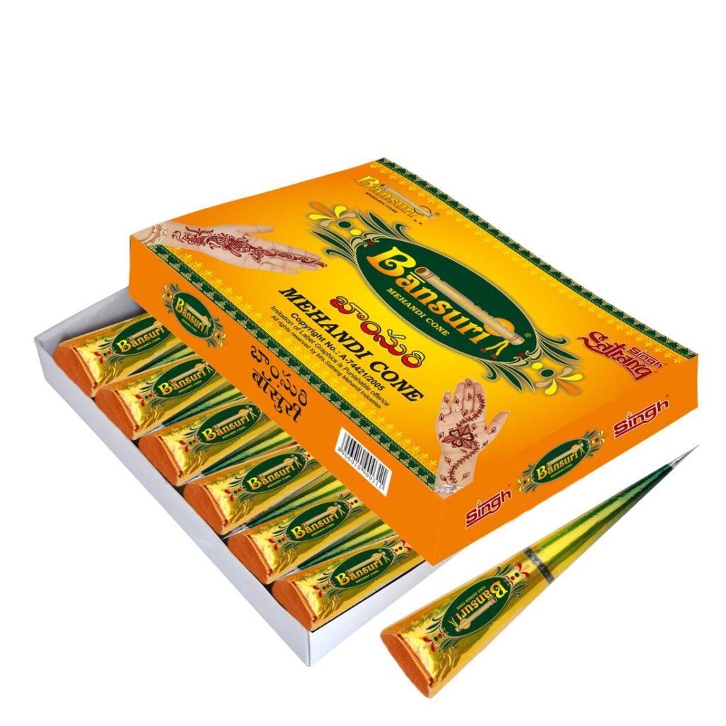 Bansuri Small Natural Mehandi Cone 30 GM (Pack of 12 pieces)