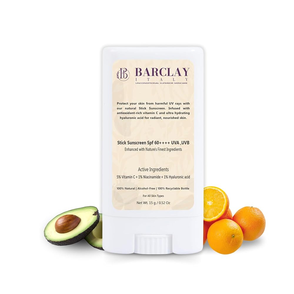 Barclay Italy SPF 60++++, Zinc Sunscreen Stick, Mineral Shield with Zinc Oxide & Titanium oxide | Quick-Absorbing, No White Cast | 5% Vitamin C, 1% Niacinamide | Alcohol-Free &...
