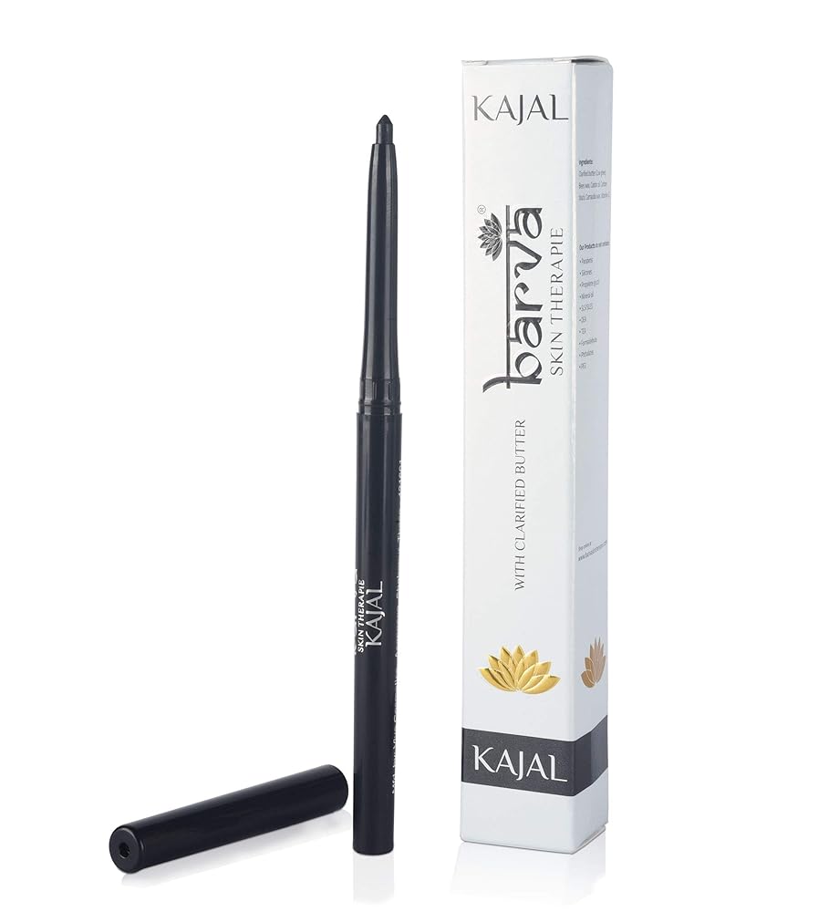 Barva's 100% Natural Kajal Pencil Stick Enriched with Vitamin E, Fragrance-Free, Intense Black, 0.25g
