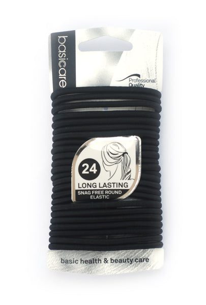 Basicare Black Color Long Lasting Snag Free Round Elastic. No Metal Hair Elastics, Elastic Hair Band For Thick, Curly And Straight Hair Ponytail Holders. Hair Ties For Girls....