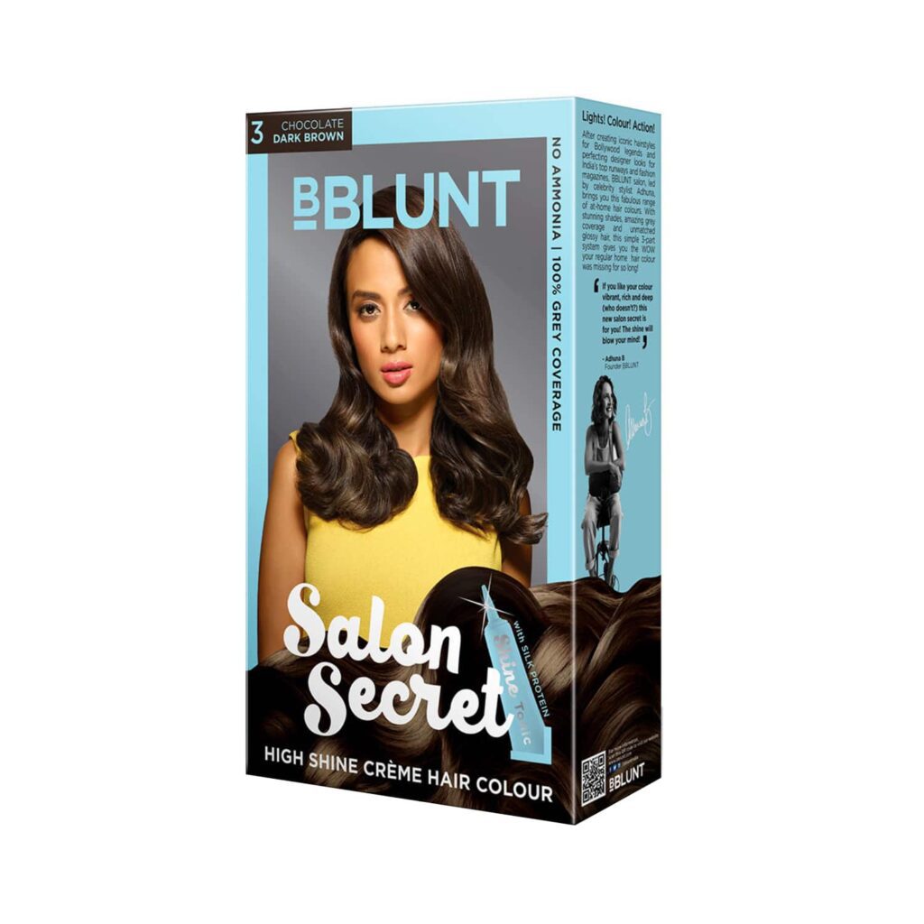 BBlunt Salon Secret High Shine Cream Hair Color - 03 Chocolate Dark Brown (100g+8ml) - BBlunt
