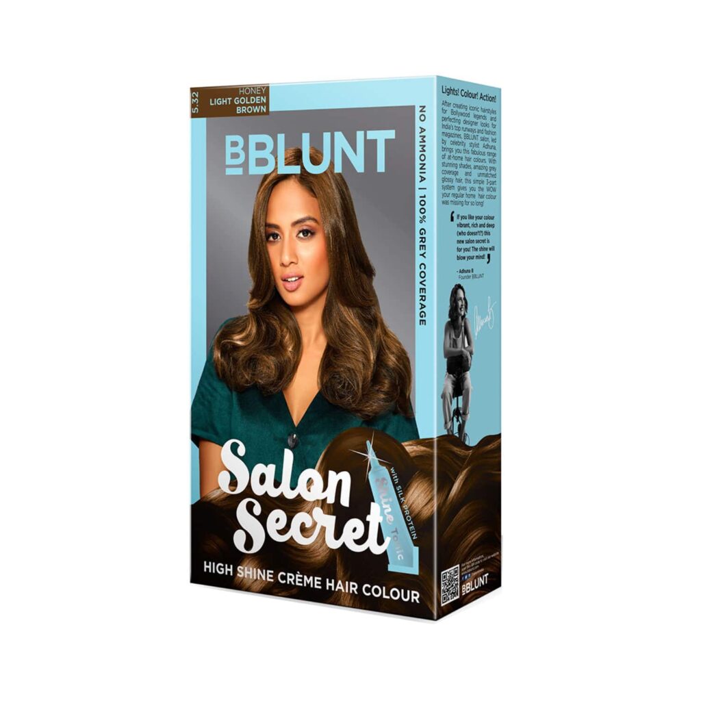 BBlunt Salon Secret High Shine Cream Hair Color - 5.32 Honey Light Golden Brown (100g+8ml) - BBlunt