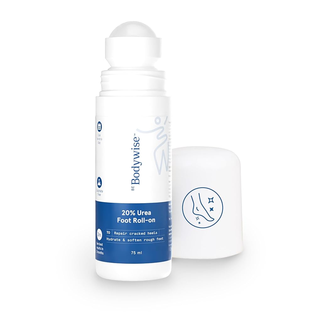 Be Bodywise 20% Urea Foot Cream Roll On 75ml | For Dry & Cracked Heels | With 2% Lactic Acid, Vitamin E & Olive Oil | Helps Moisturise and Repair Cracked Heels