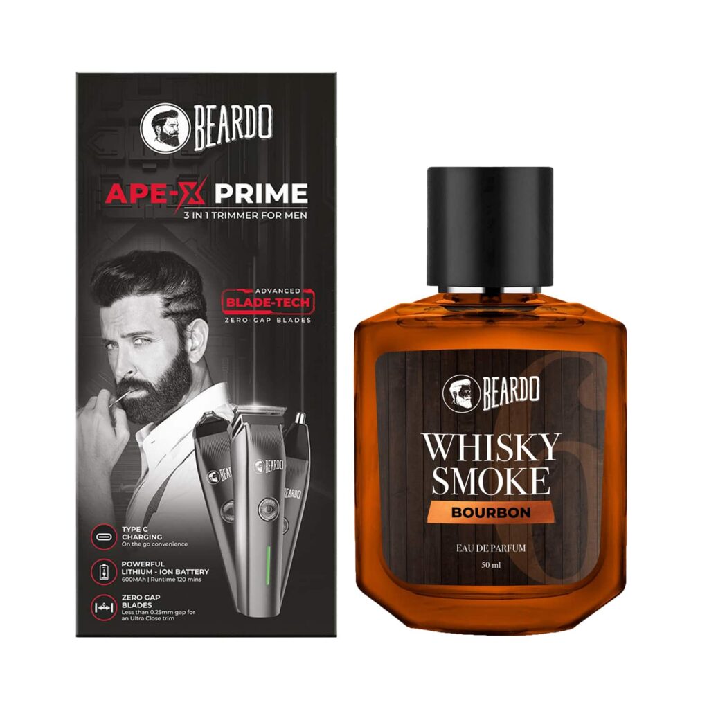 Beardo Ape-X 3-In-1 Prime Mutli Grooming Kit Trimmer & Whisky Smoke Bourbon Eau De Parfum Combo - Beardo