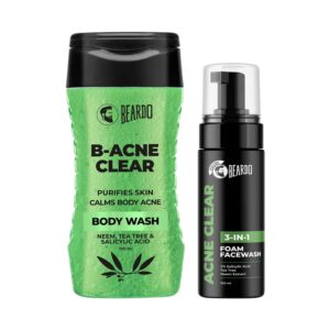 Beardo B-acne Clear Body Wash, Acne Clear Foam Face wash (Set of 2) Combo - Beardo