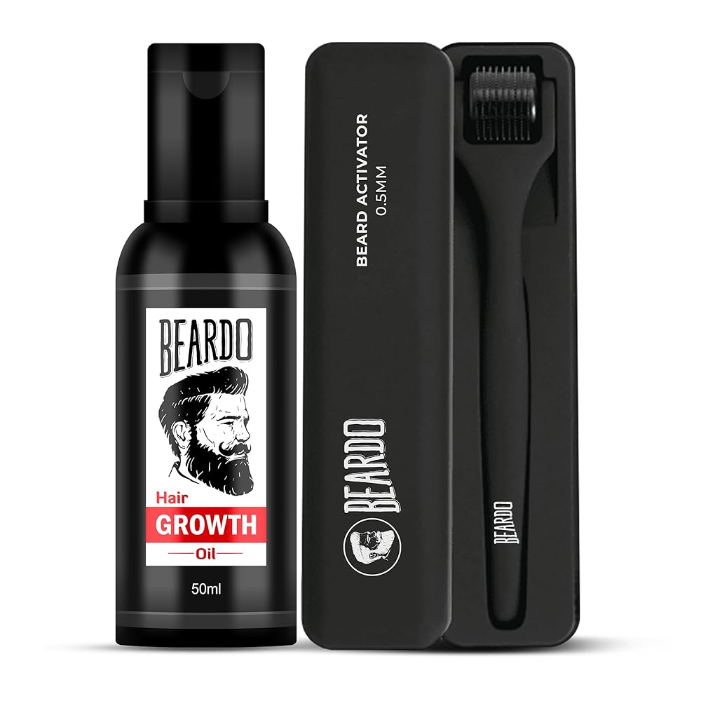 Beardo Beard Booster Combo | Beard Activator Advance Derma Roller for Men with 540 Chromium needles 0.5 mm | Beard and Hair Growth Oil - 50 ml for faster beard growth and...