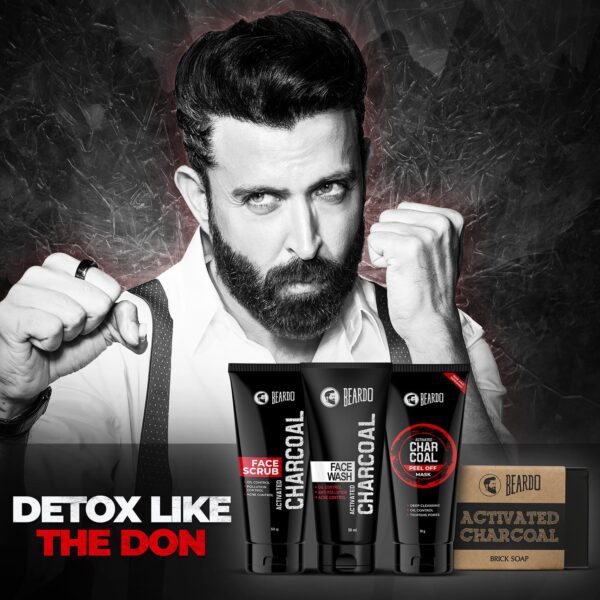Beardo Charcoal 4-In-1 Combo With Face Wash, Face Scrub, Peel off Mask & Charcoal Soap - (4 Pcs) - Beardo
