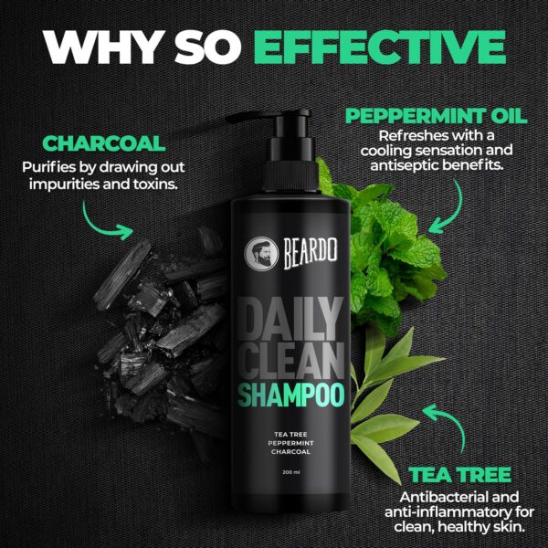 Beardo Deep Clean Shampoo with Tea Tree Peppermint and Charcoal (200 ml) - Beardo