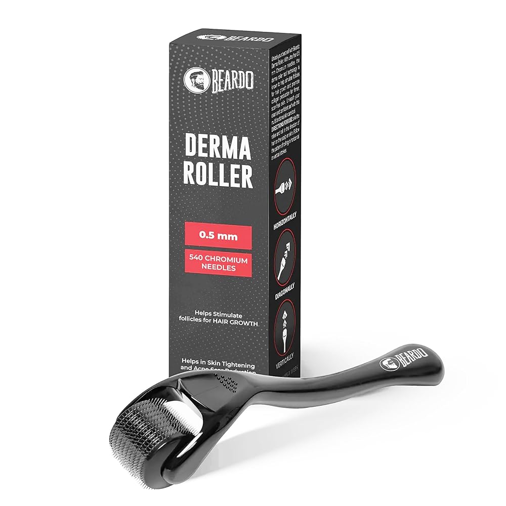 Beardo Derma Roller For Hair Growth 0.5 mm with 540 Chromium Needles | Reverse Signs of Aging | Dermaroller Increases Collagen production Repairs Damaged Hairs | For Hair Fall,...