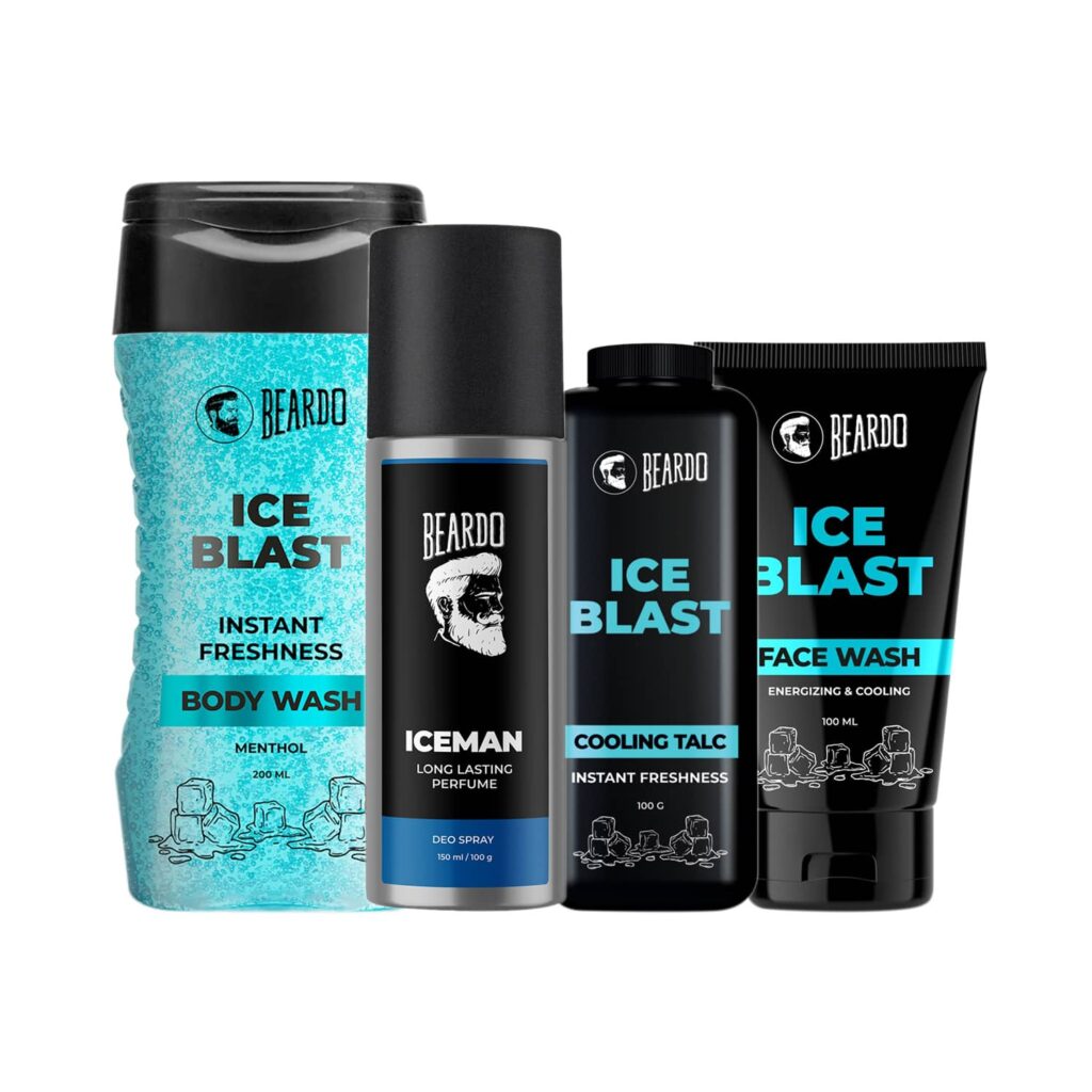 Beardo Ice Blast Cooling Talc, Iceman Deo Spray, Ice Blast Body Wash & Face Wash Combo - Beardo