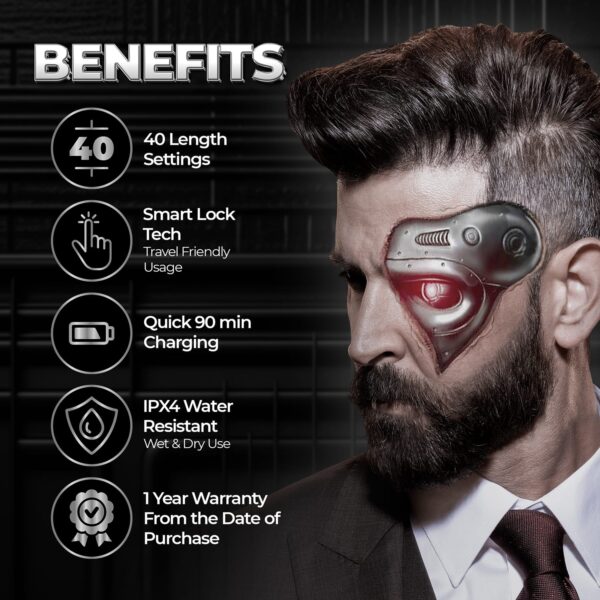 Beardo Ninja-X Pro Vacuum Trimmer - Black & Chrome Beast Grooming Kit Black Combo - Beardo