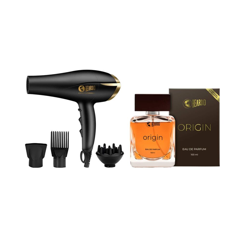 Beardo Studio Professional Tornado Hair Dryer 2000 W for Men & Origin Eau De Parfum Combo - Beardo