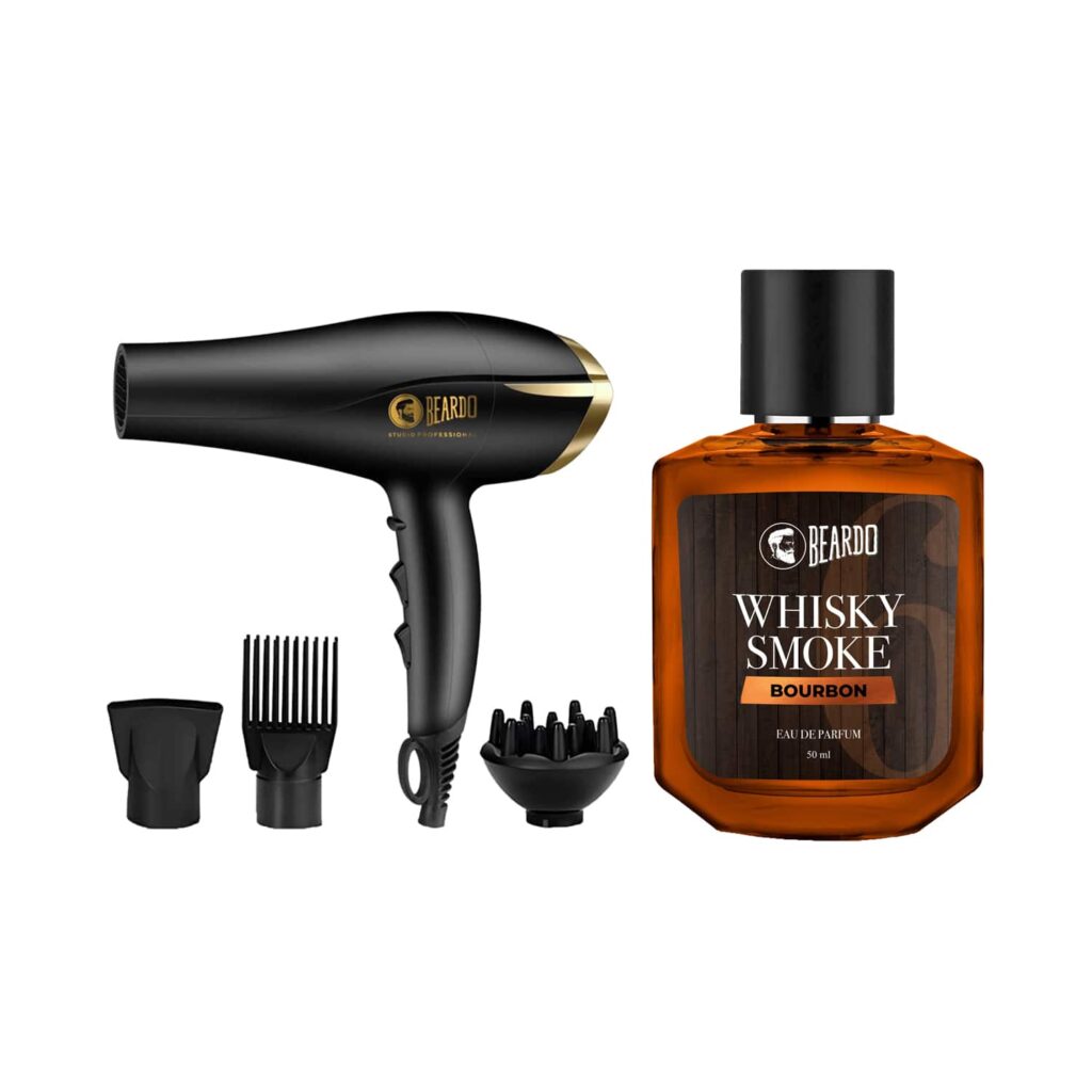 Beardo Studio Professional Tornado Hair Dryer 2000 W4 & Whisky Smoke Bourbon Eau De Parfum Combo - Beardo