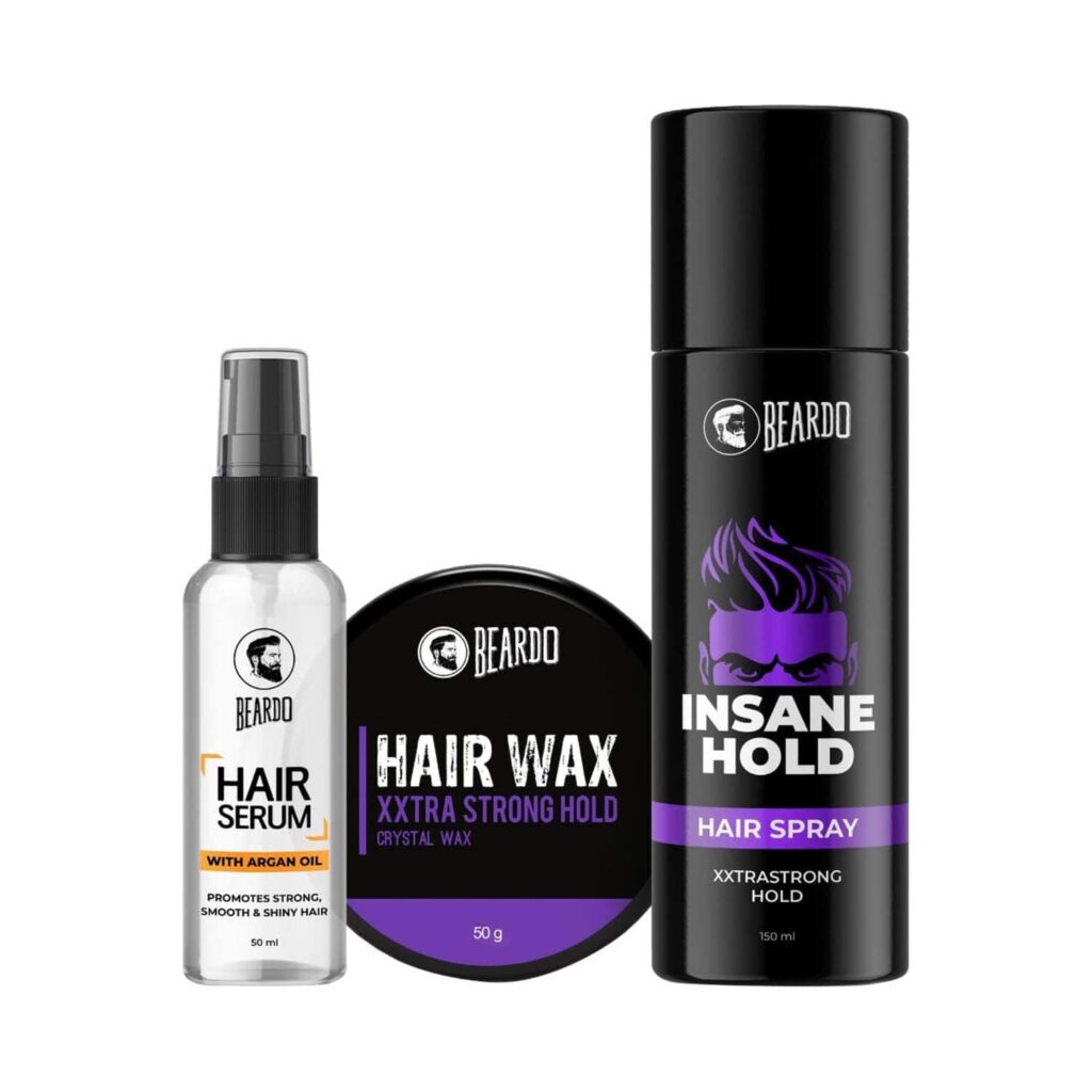 Beardo Ultimate Styling Combo Include Hair Serum with Xtra Strong Hair Wax, Insane Hold Spray (3Pcs) - Beardo