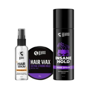Beardo Ultimate Styling Combo Include Hair Serum with Xtra Strong Hair Wax, Insane Hold Spray (3Pcs) - Beardo
