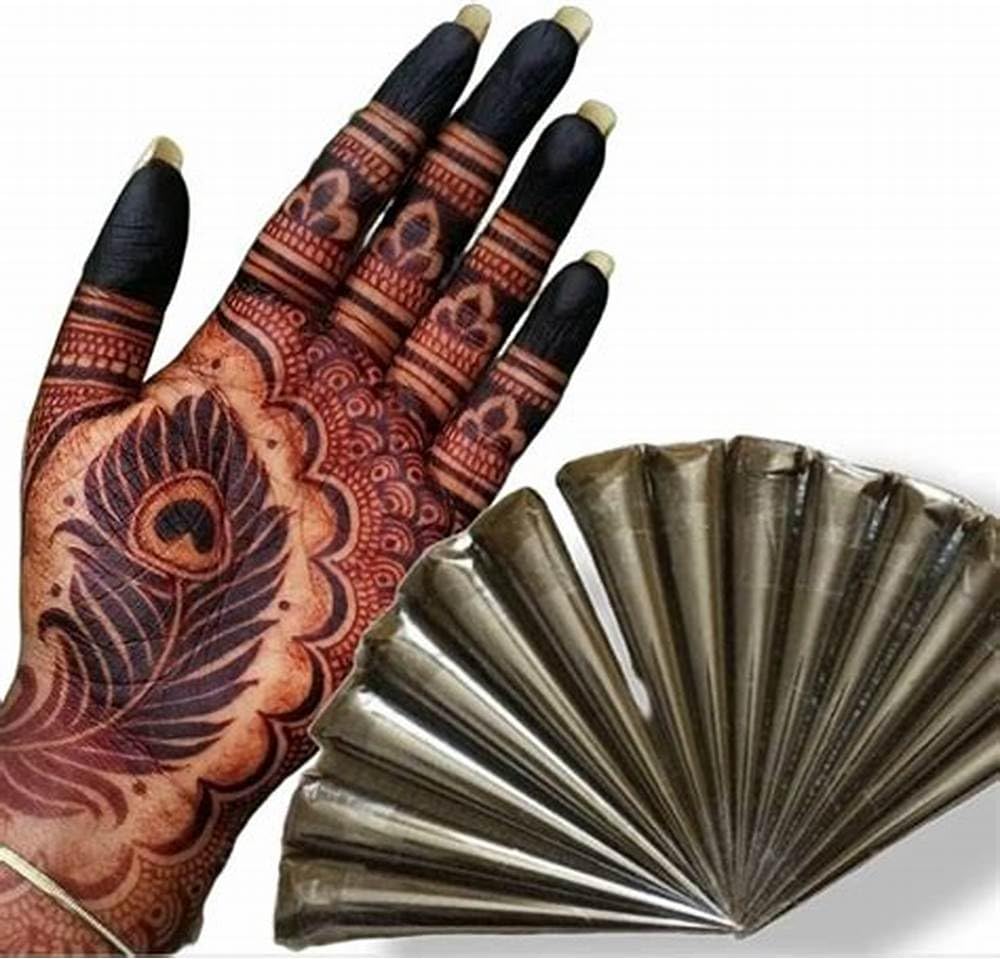 Beautoherb Henna Cone Mehandi Cone for Hand Designing, Henna Mehendi, Cone Bridal Mehndi Cones for Wedding, Dulhan Mehndi Cone, 12 Pieces
