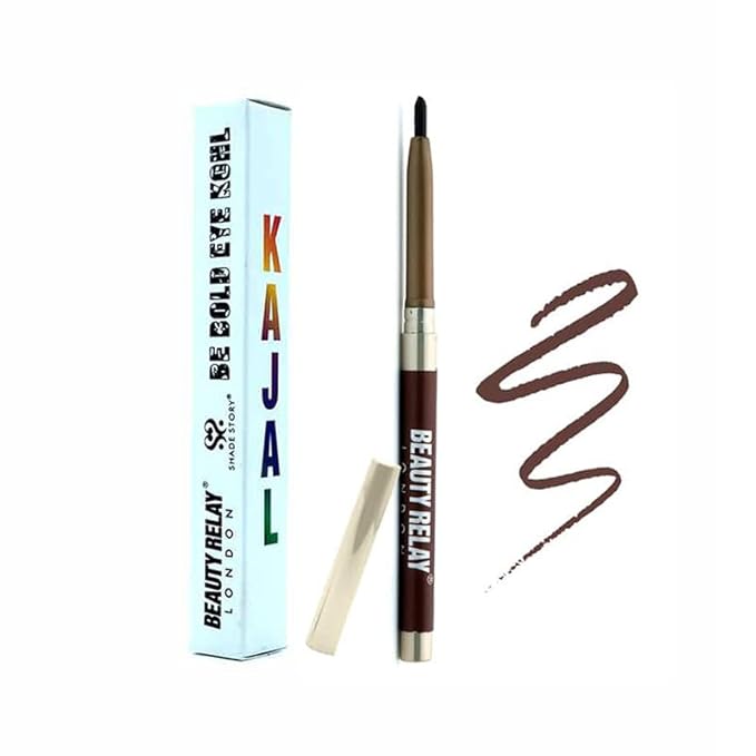 BEAUTYRELAY LONDON Shade Story Be Bold Eye Kohl Kajal 24hrs Long Stay, Smudgeproof, Fadeproof, (12 Shades) Infused With Almond Oil, Sandalwood Oil (Brown Perfection)