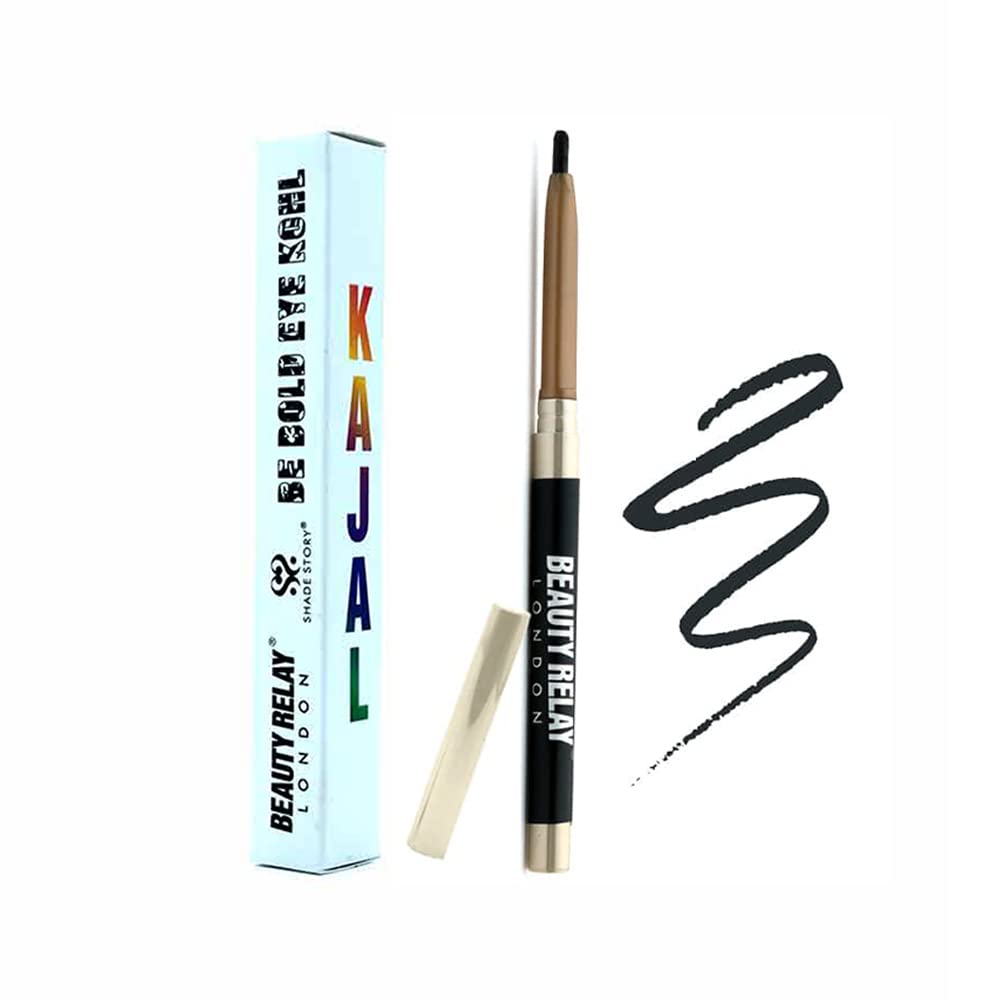 BEAUTYRELAY LONDON Shade Story Be Bold Eye Kohl Kajal 24hrs Long Stay, Smudgeproof, Fadeproof, (12 Shades) Infused With Almond Oil, Sandalwood Oil (Black)