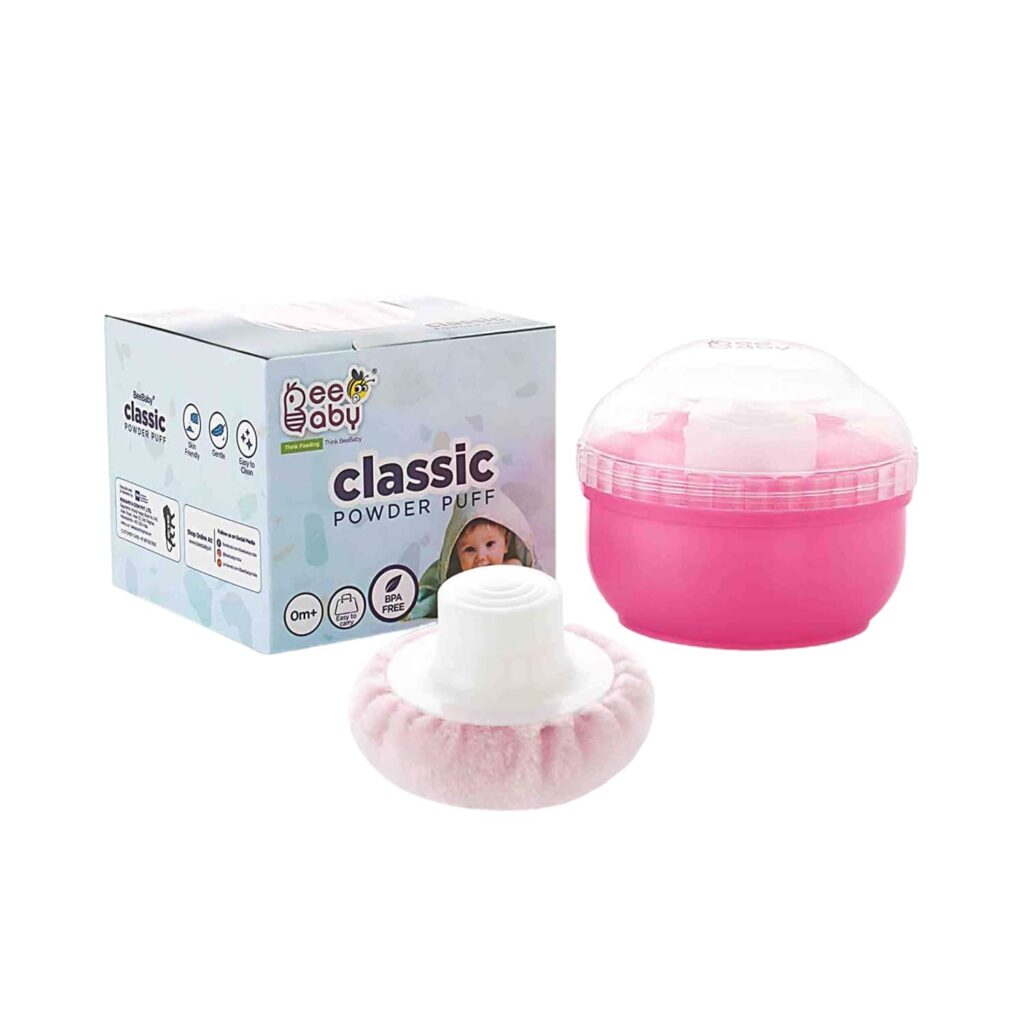 Beebaby Classic Talcum Powder Puff with Container - (Pink) - Beebaby
