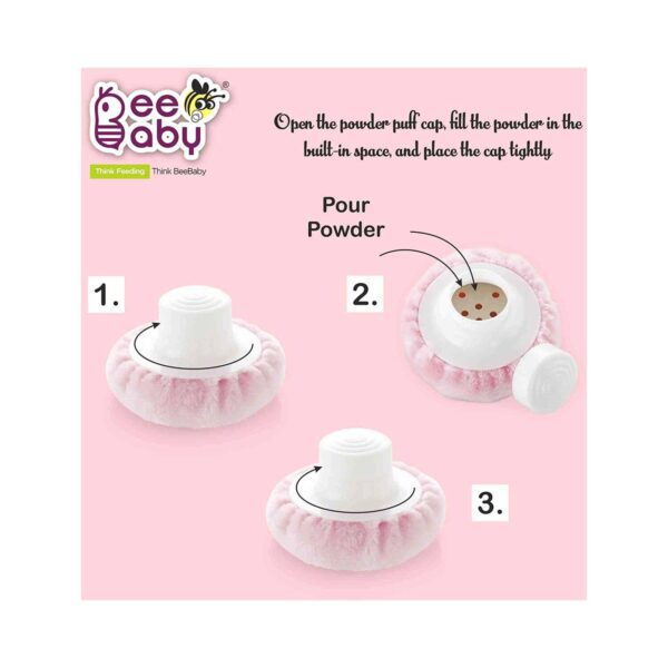 Beebaby Classic Talcum Powder Puff with Container - (Pink) - Beebaby