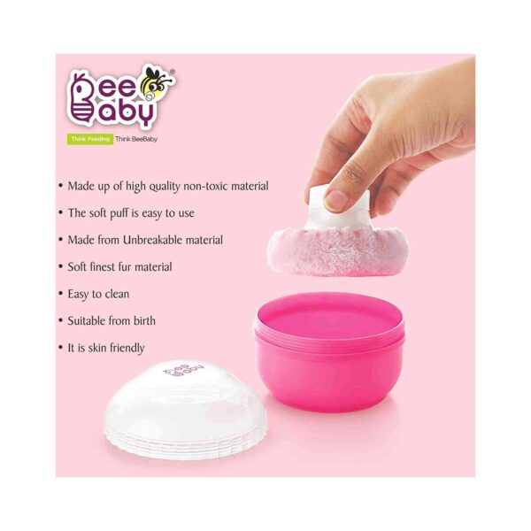 Beebaby Classic Talcum Powder Puff with Container - (Pink) - Beebaby