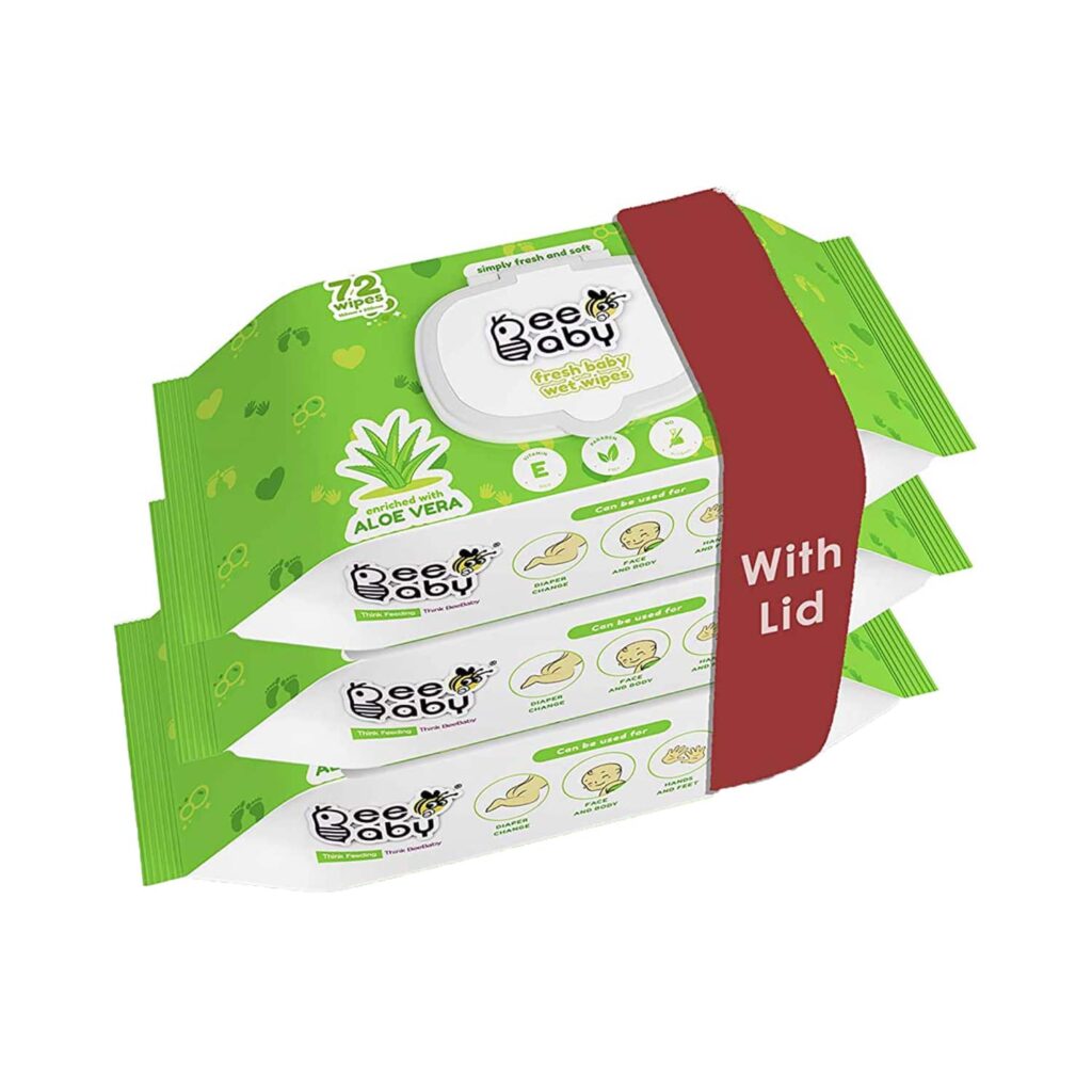 Beebaby Fresh Baby Wet Wipes with Plastic Lid - Pack of 3 (72 Wipes) - Beebaby