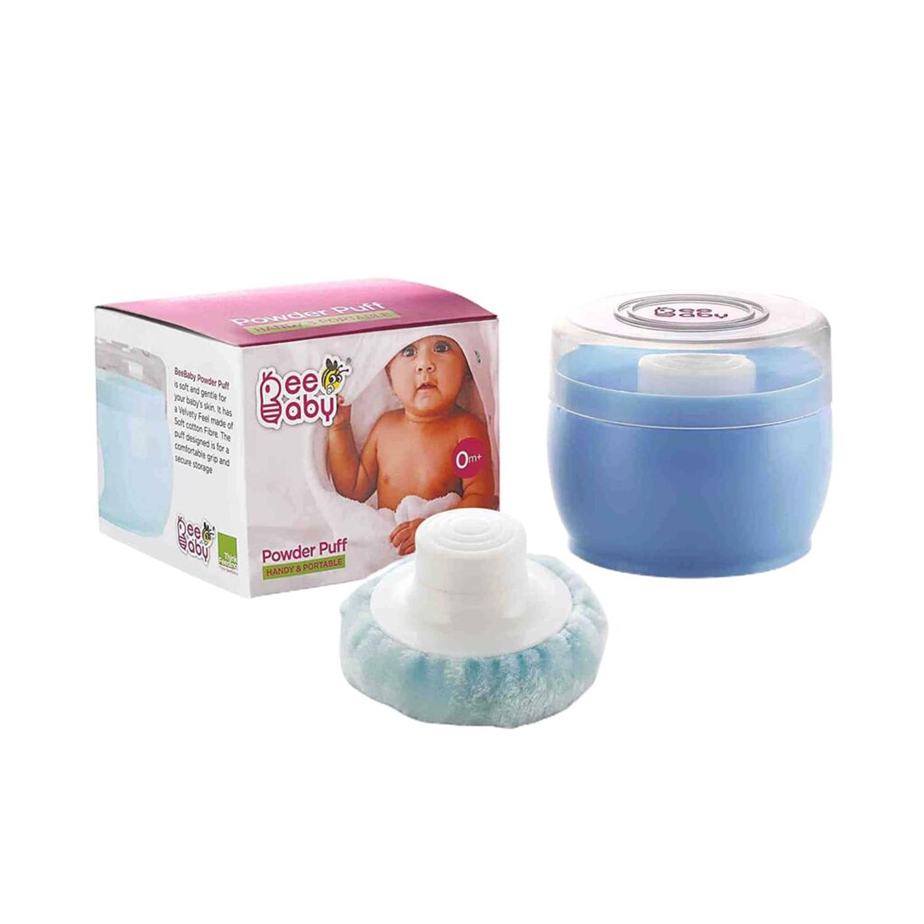 Beebaby Premium Talcum Powder Puff with Container (Blue) - Beebaby