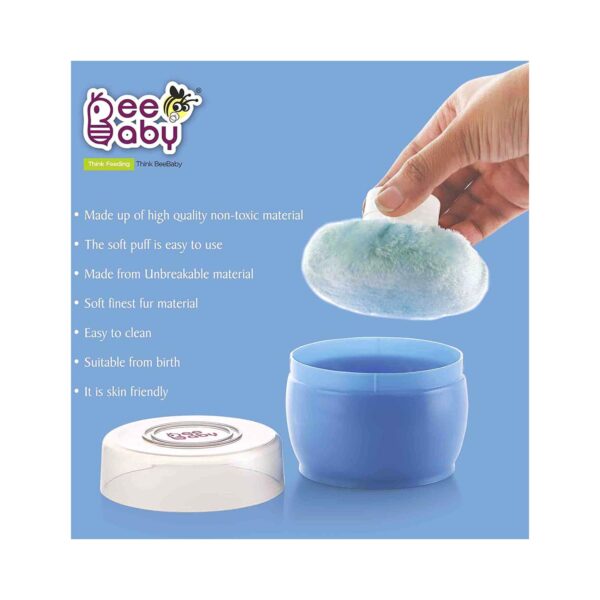 Beebaby Premium Talcum Powder Puff with Container (Blue) - Beebaby