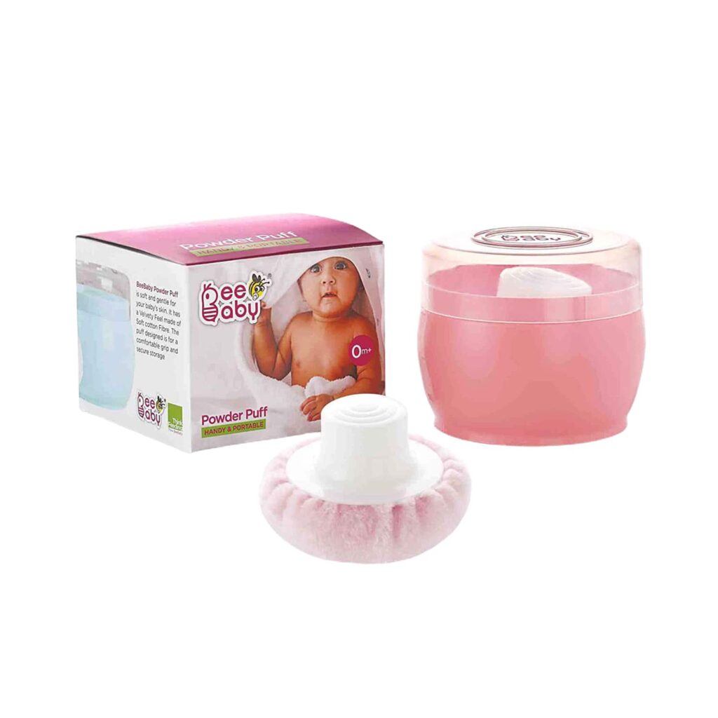 Beebaby Premium Talcum Powder Puff with Container (Pink) - Beebaby
