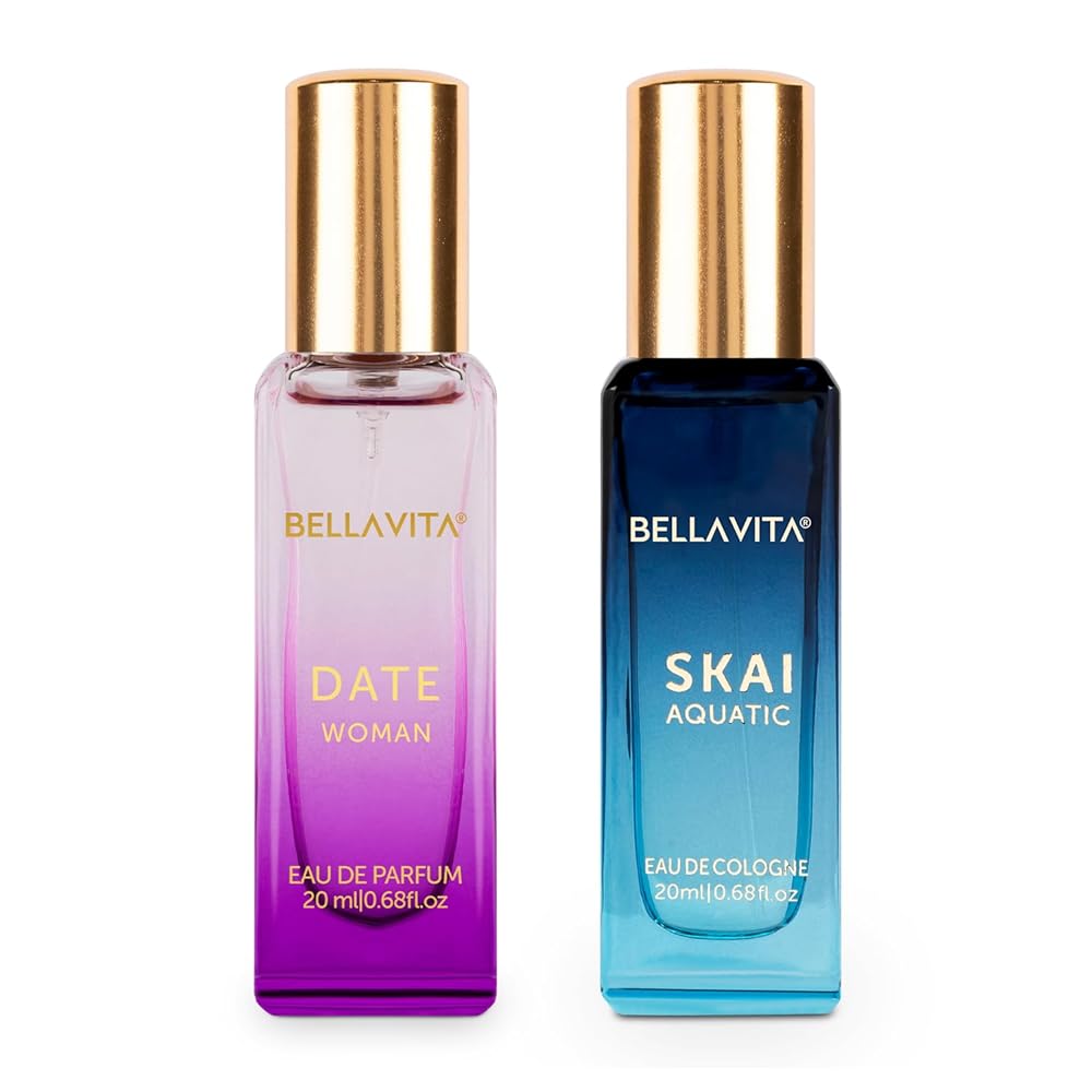 Bella Vita Luxury Skai Aquatic & Date Women Perfume Combo with Bergamot, Pink Pepper|Fruity Long Lasting EDC, EDP Fragrance Liquid Scent Pack of 2, 20 Ml each