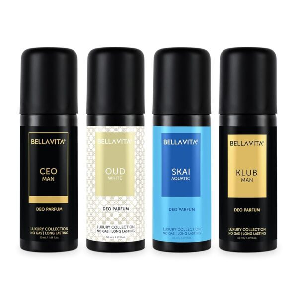 Bella Vita Luxury Unisex Body Parfum Spray Deo Travel Gift Set, Pack Of 4 X 50Ml With Lemon Blackcurrant Lavender & Bergamot No Gas Long Lasting Fragrance Deodorant