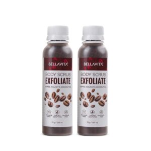 Bella Vita Organic Exfoliate Coffee Scrub For Face & Body, Blackhead Remover, De Tan Removal Ayurveda, Dirt Removal From Neck, Knees, Elbows, Arms, Pack of 2 (75 gm Each)