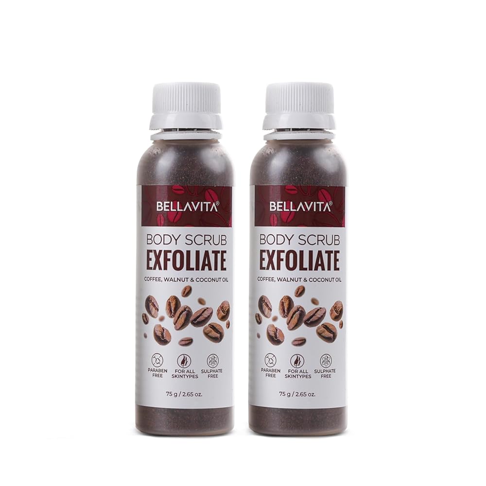 Bella Vita Organic Exfoliate Coffee Scrub For Face & Body, Blackhead Remover, De Tan Removal Ayurveda, Dirt Removal From Neck, Knees, Elbows, Arms, Pack of 2 (75 gm Each)