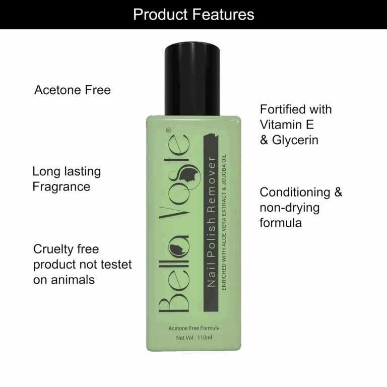 Bella Voste Nail Paint Remover Enriched with ALOE VERA EXTRACT & JOJOBA Oil, Acetone Free AQUA (110ml) - Bella Voste