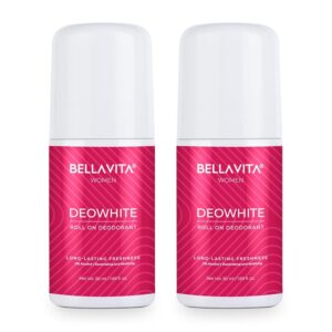 BELLAVITA Deo White Natural Underarm Roll On Deodorant for Women |Control Odour|Alcohol-Free| Antiperspirant for Long Lasting Freshness, 50ml Each (Pack of 2)