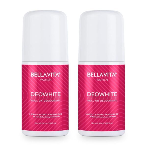BELLAVITA Deo White Natural Underarm Roll On Deodorant for Women |Control Odour|Alcohol-Free| Antiperspirant for Long Lasting Freshness, 50ml Each (Pack of 2)