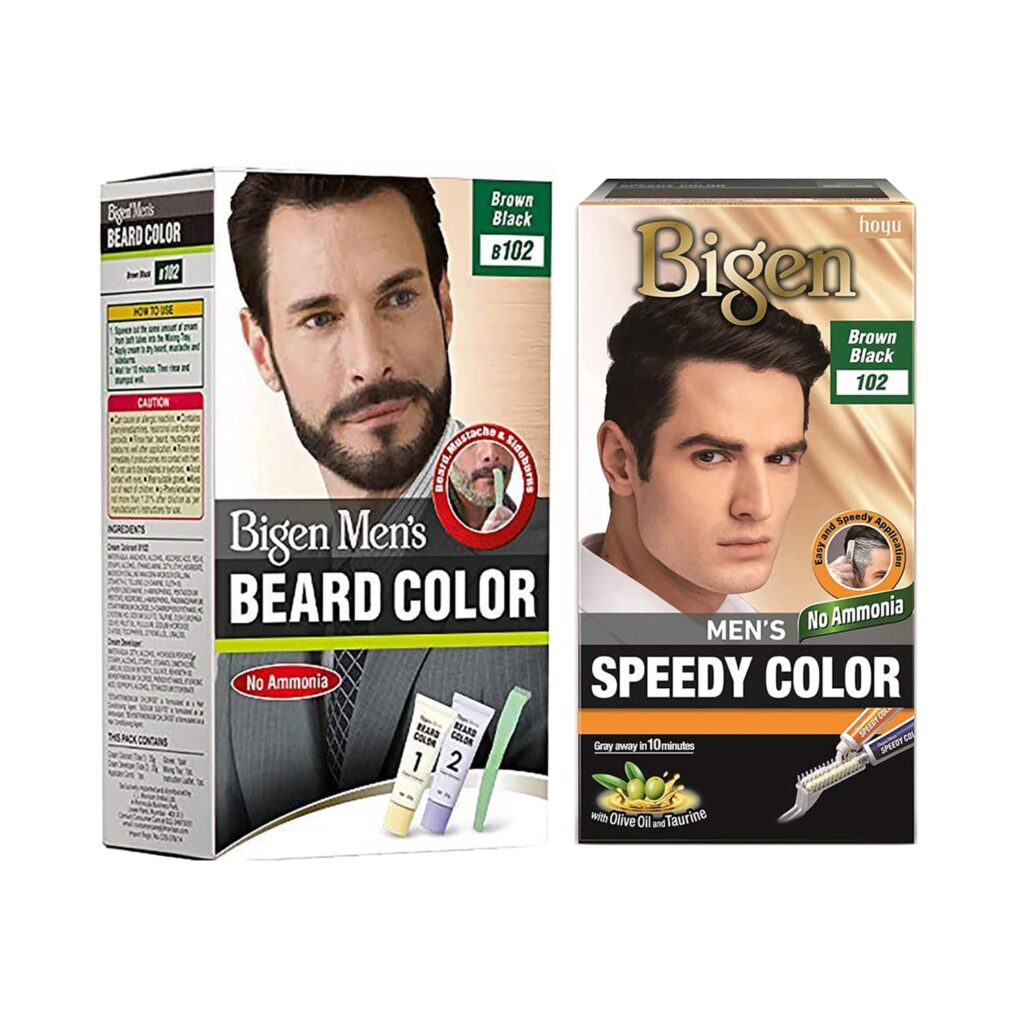 Bigen Men's Beard Color-B102 Brown Black(40 g) & Men's Speedy Hair Color-102 Brown Black(80 g) Combo - Bigen