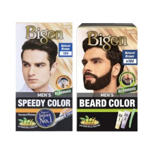 Bigen Men's Beard Color-B104 Natural Brown (40 g)& Speedy Hair Color-104 Natural Brown (80 g) Combo - Bigen
