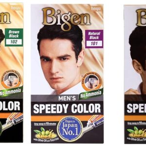 Bigen Men's Speedy Color Hair Color, 80g - Natural Black 101 & Men's Speedy Color Hair Color, 80g - Brown Black 102 (Pack Of 1) & Men's Speedy Color Hair Color, 80g - Dark Brown...
