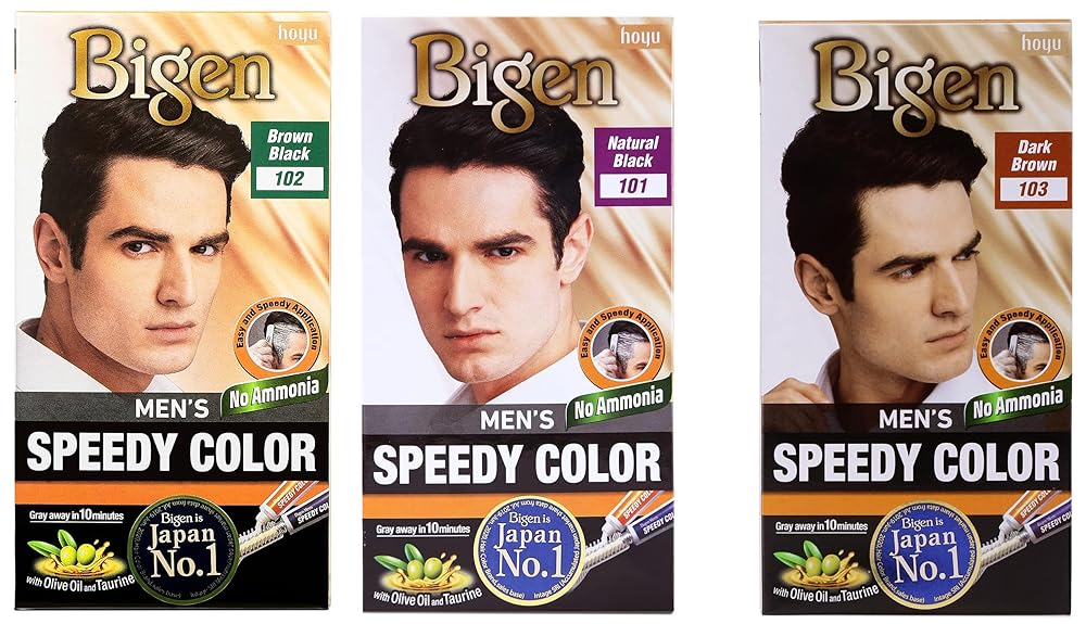 Bigen Men's Speedy Color Hair Color, 80g - Natural Black 101 & Men's Speedy Color Hair Color, 80g - Brown Black 102 (Pack Of 1) & Men's Speedy Color Hair Color, 80g - Dark Brown...