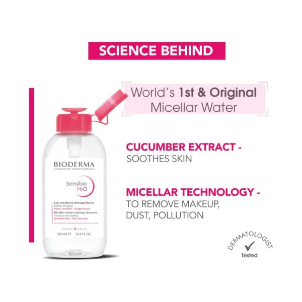 Bioderma Sensibio H2O Micellar Water Sensitive Skin Makeup Remover Pump Bottle (500ml) - Bioderma