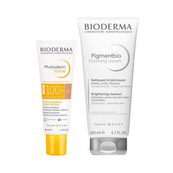 Bioderma SPF 100+ Sunscreen and Pigmentbio Foaming Cream - Brighten, protect,exfoliate Combo - Bioderma