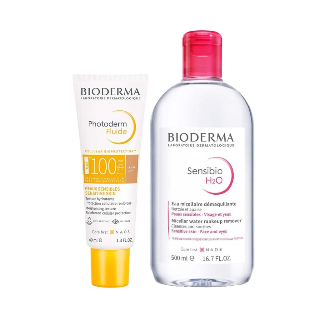 Bioderma SPF 100+ Sunscreen and Sensibio H2O Cleanser - Ultimate care for sensitive skin Combo - Bioderma