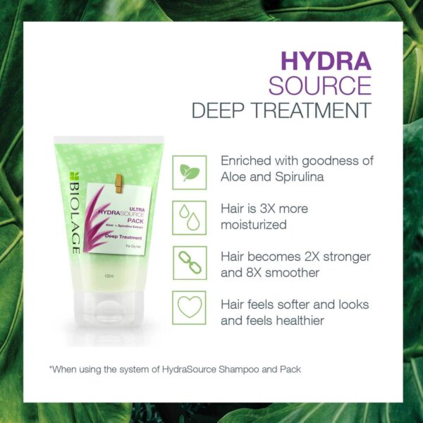 Biolage Hydrasource Shampoo & Deep Treatment Pack Enriched with Aloe for Dry Hair (400 ml + 100 ml) - Biolage