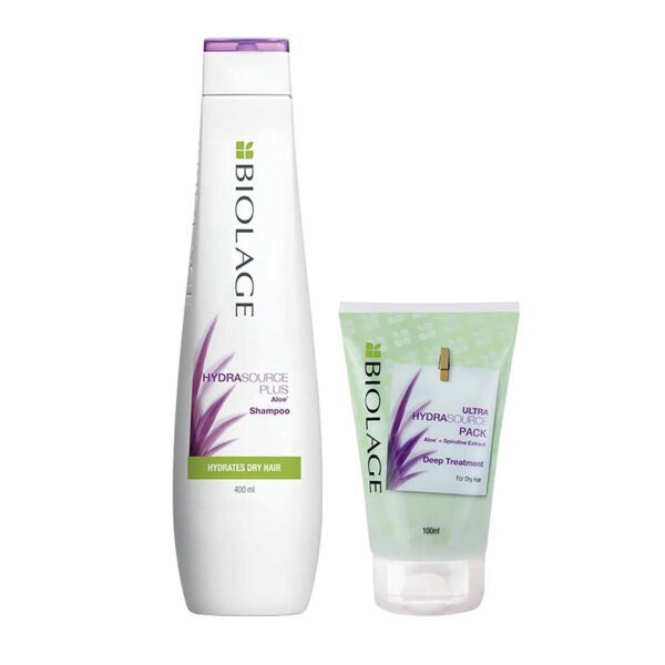 Biolage Hydrasource Shampoo & Deep Treatment Pack Enriched with Aloe for Dry Hair (400 ml + 100 ml) - Biolage